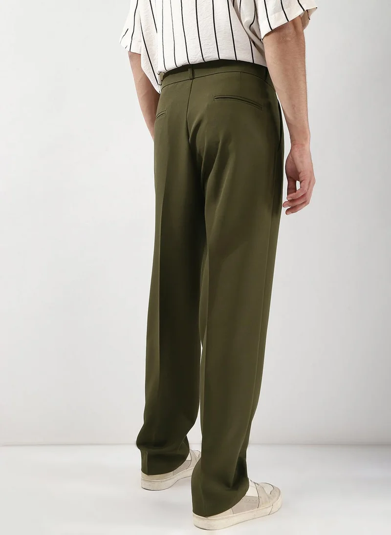 Urbano Fashion  Urbano Fashion Men's Dark Olive Loose Baggy Fit Solid Korean Pants Stretchable for Men | Best Price UAE